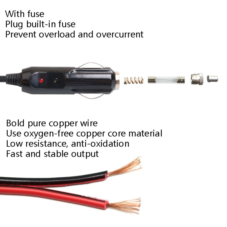 Car Compressor Refrigerator Line 12/24V Semiconductor Refrigerator Power Cord Cigarette Lighter Line, With Switch 1m, With Switch 2m, With Switch 4m, With Switch 5m, Without Switch 1m, Without Switch 2m, Without Switch 5m