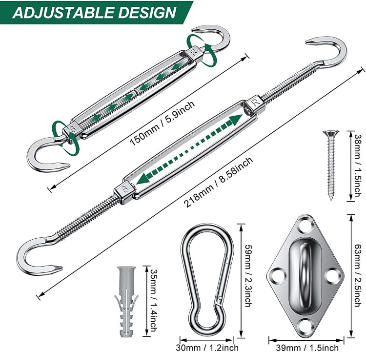 24 in 1 304 Stainless Steel Fixed Shade Sail Accessories Diamond Buckle Flower Basket Spring Buckle, Spec:, 24 PCS / M6 Set