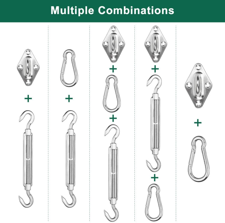 24 in 1 304 Stainless Steel Fixed Shade Sail Accessories Diamond Buckle Flower Basket Spring Buckle, Spec:, 24 PCS / M6 Set