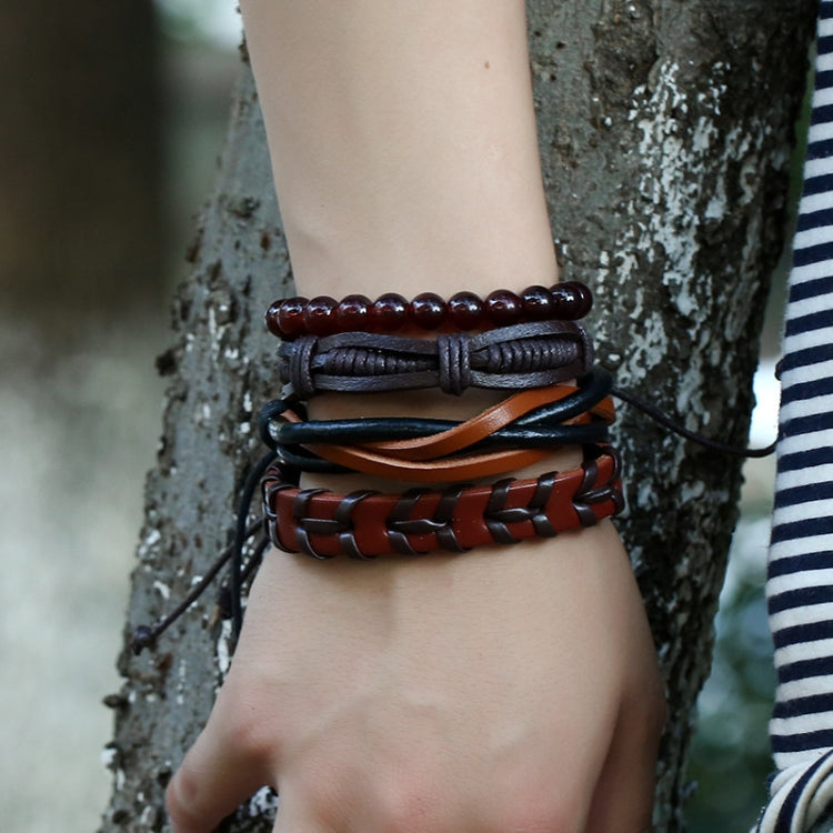 TZ037 4 In 1 Retro DIY Woven Leather Bracelet