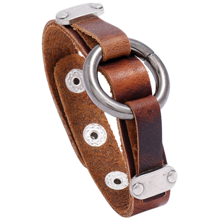 P01996 Personality Men Leather Simple Retro Circle Bracelet, P01996