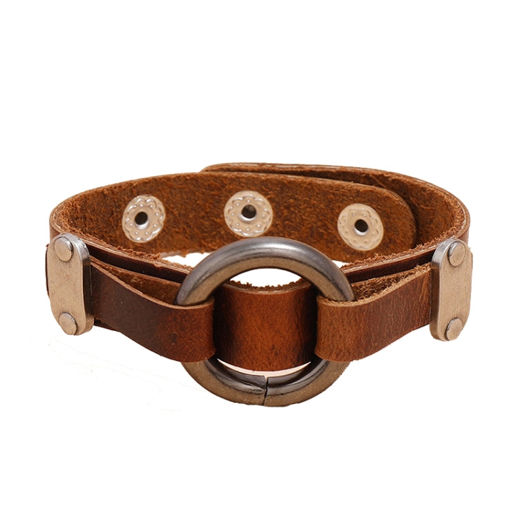 P01996 Personality Men Leather Simple Retro Circle Bracelet, P01996