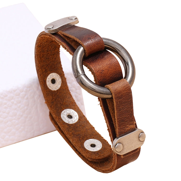 P01996 Personality Men Leather Simple Retro Circle Bracelet, P01996