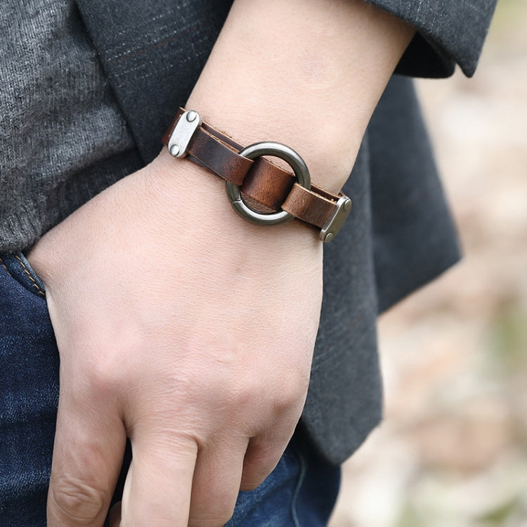 P01996 Personality Men Leather Simple Retro Circle Bracelet, P01996