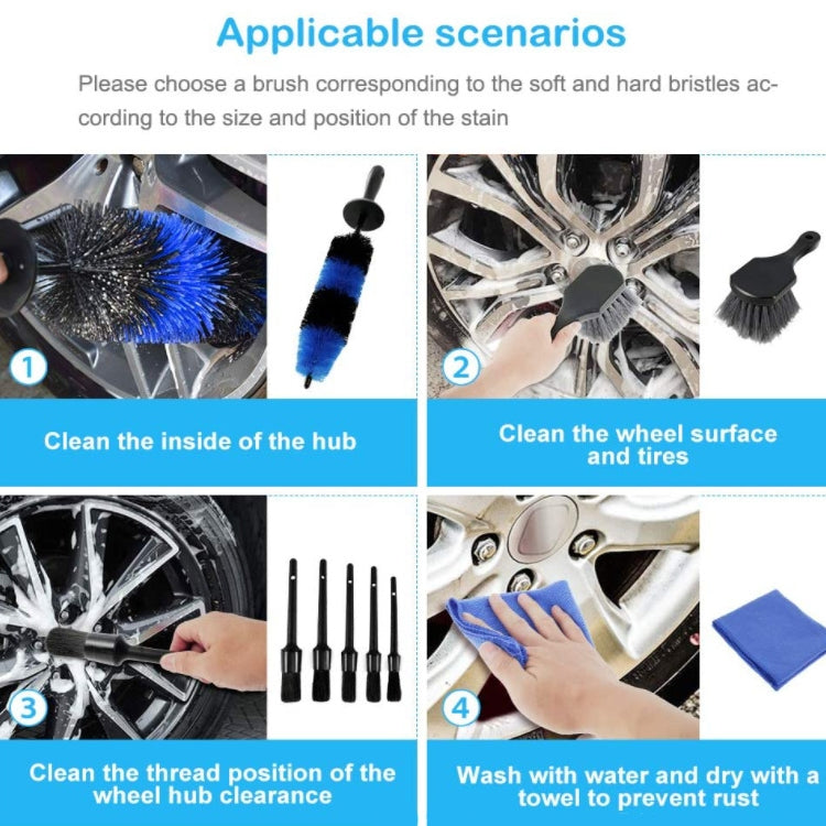 Car Wash Detail Brush Short Shank Tire Brush, 9 PCS / Set
