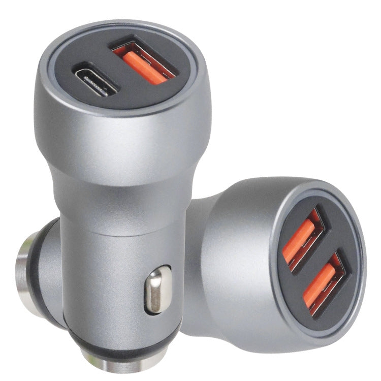 Aluminum Alloy Cigarette Lighter Applicable Car Charger, Gray QCPD
