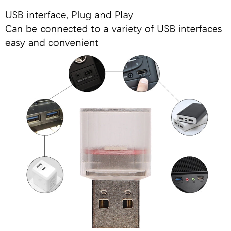 Car Decorative USB Universal LED Atmosphere Lamp, White, Ice Blue, Purple, Red, Yellow, Deep Blue, Colorful Flash, Colorful Slow Flash