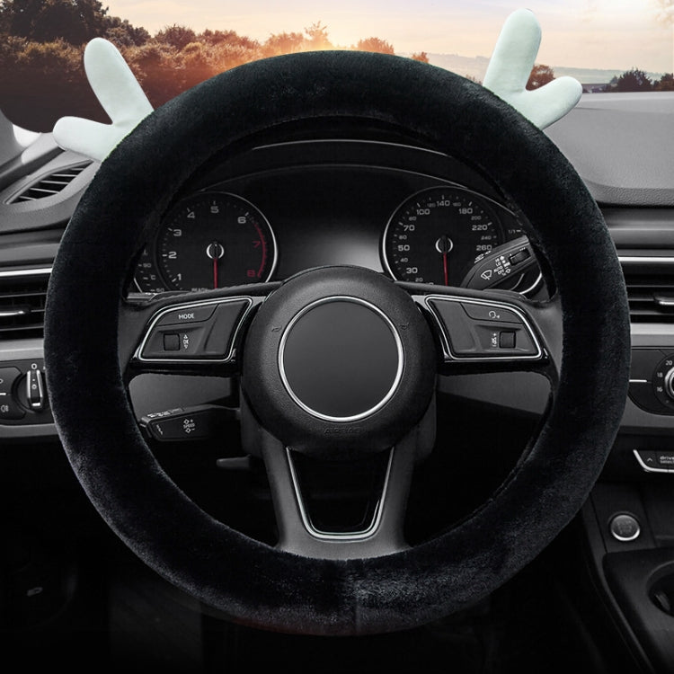 Antler Thick Plush Steering Wheel Cover, Style:, O Type (Pink), O Type (Gray), O Type (Black), O Type (Camel), O Type (White), D Type (Pink), D Type (Gray), D Type (Black), D Type (Camel), D Type (White)