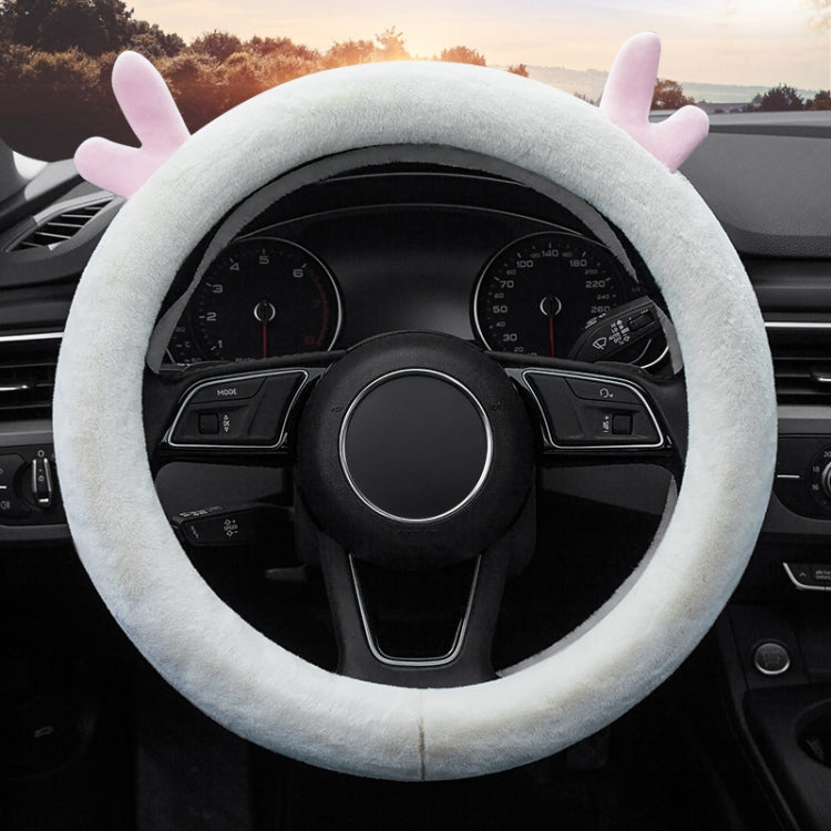 Antler Thick Plush Steering Wheel Cover, Style:, O Type (Pink), O Type (Gray), O Type (Black), O Type (Camel), O Type (White), D Type (Pink), D Type (Gray), D Type (Black), D Type (Camel), D Type (White)