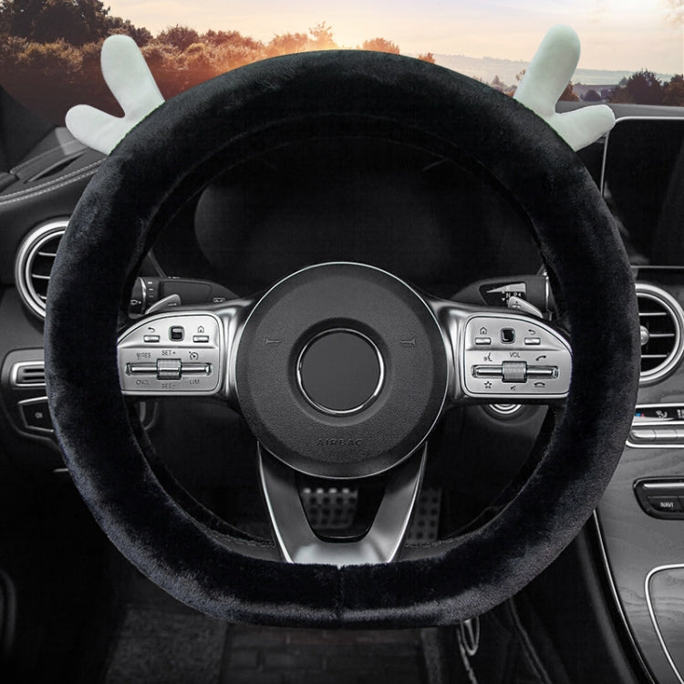 Antler Thick Plush Steering Wheel Cover, Style:, O Type (Pink), O Type (Gray), O Type (Black), O Type (Camel), O Type (White), D Type (Pink), D Type (Gray), D Type (Black), D Type (Camel), D Type (White)