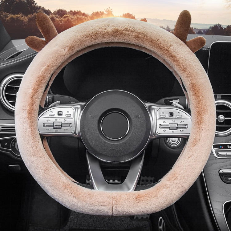Antler Thick Plush Steering Wheel Cover, Style:, O Type (Pink), O Type (Gray), O Type (Black), O Type (Camel), O Type (White), D Type (Pink), D Type (Gray), D Type (Black), D Type (Camel), D Type (White)