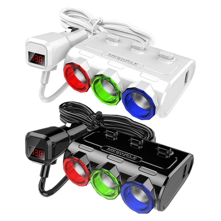 MEICHELE Car Cigarette Lighter Charger Dual USB 1A+2.1A With Switch, White Voltage Version