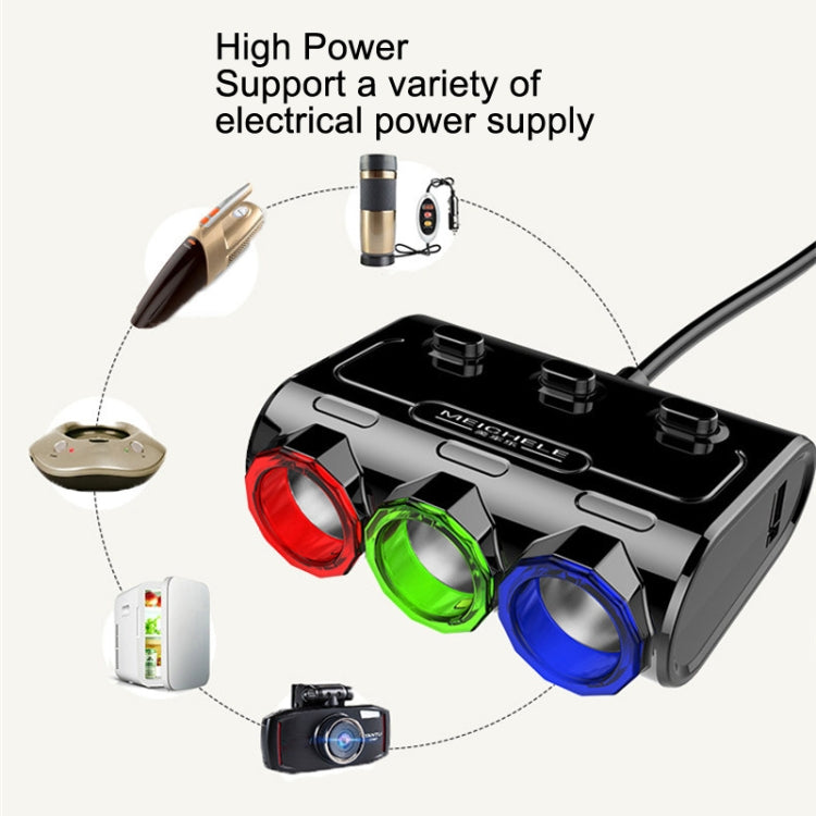 MEICHELE Car Cigarette Lighter Charger Dual USB 1A+2.1A With Switch, White Voltage Version
