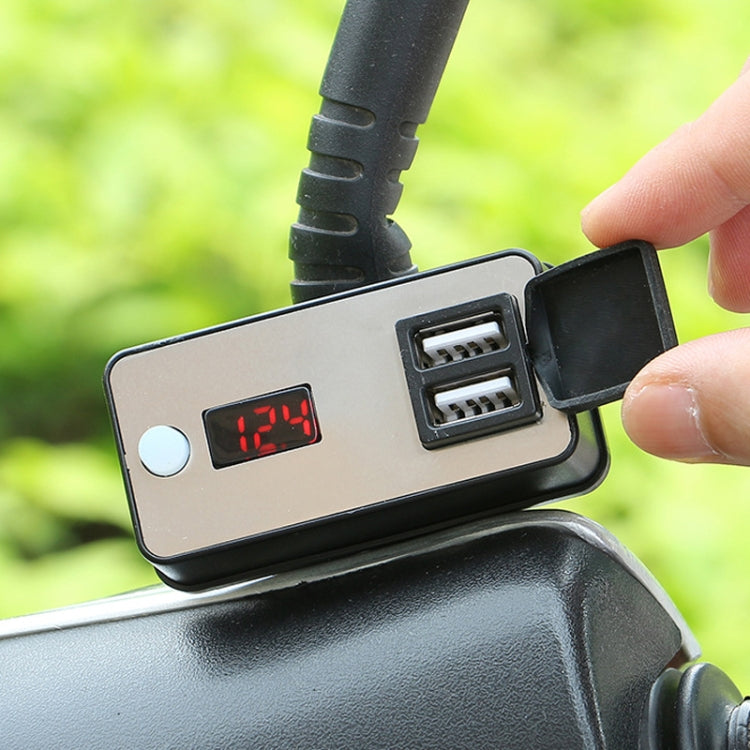 Digital Display Dual USB Universal Waterproof Motorcycle Mobile Phone Charger, 2.4A 12-24V