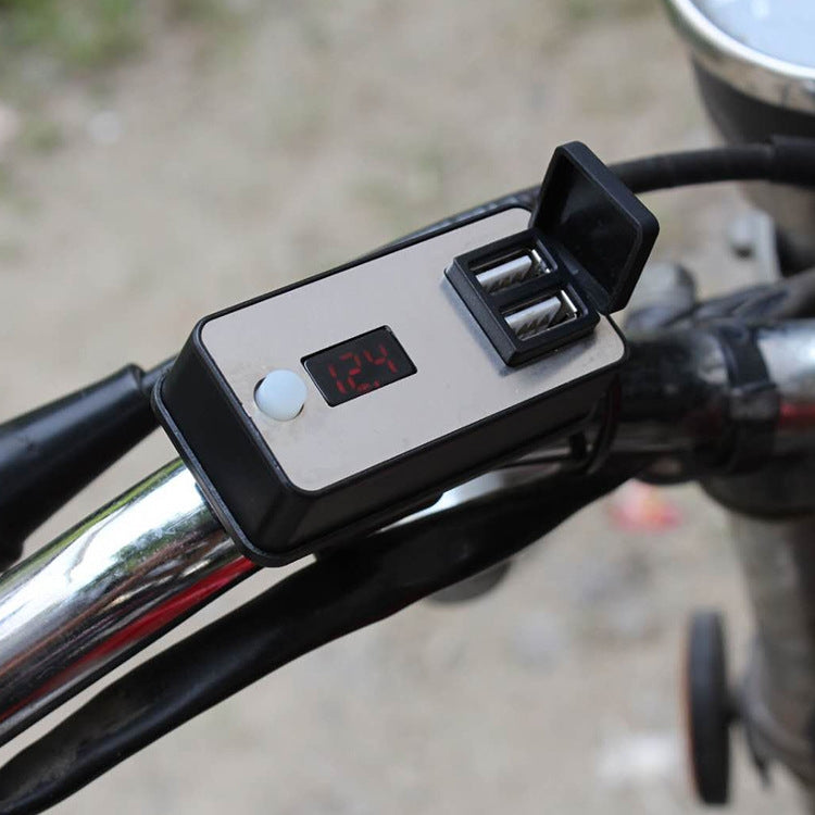 Digital Display Dual USB Universal Waterproof Motorcycle Mobile Phone Charger, 2.4A 12-24V