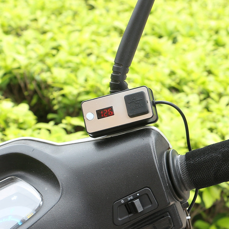Digital Display Dual USB Universal Waterproof Motorcycle Mobile Phone Charger, 2.4A 12-24V