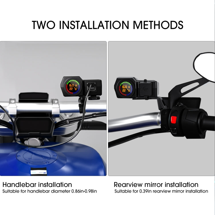 WUPP CS-1747A1 Motorcycle Voltage Temperature Digital Display Double USB Phone Charger, CS-1747A1 Double USB Port