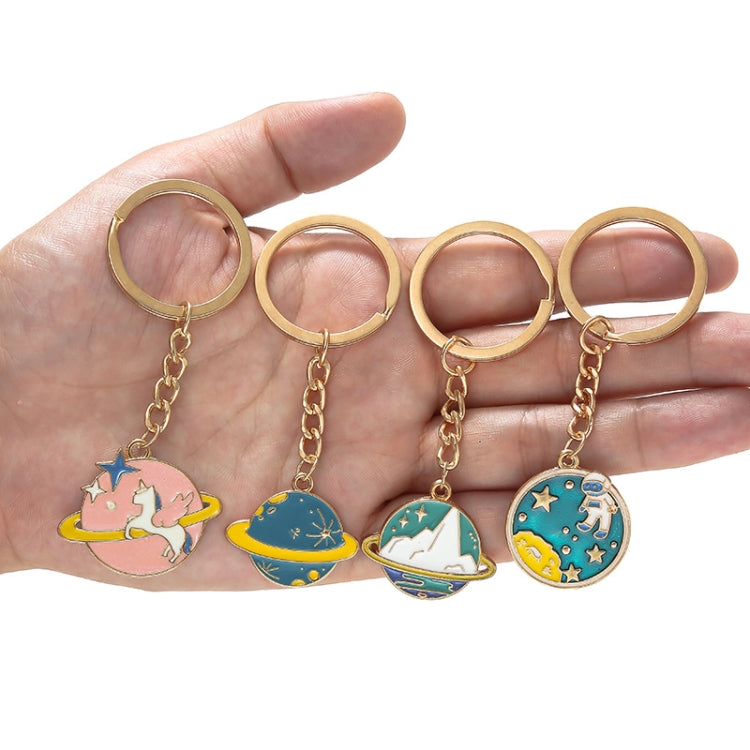 5 PCS Drip Oil Round Keychain Key Ring Bag Pendant, Planet Rocket, Cosmic Planet, Astronauts, Snow Mountain, Blue Planet, Astronauts Alloy, Unicorn