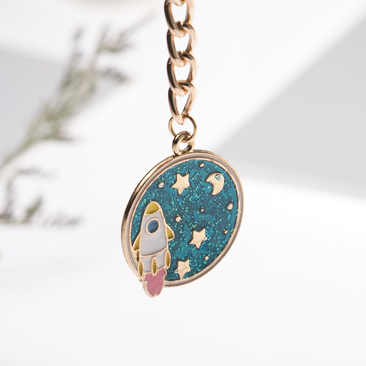 5 PCS Drip Oil Round Keychain Key Ring Bag Pendant, Planet Rocket, Cosmic Planet, Astronauts, Snow Mountain, Blue Planet, Astronauts Alloy, Unicorn