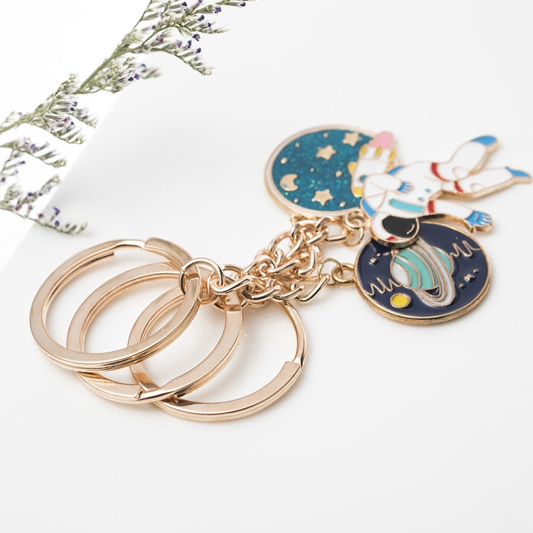 5 PCS Drip Oil Round Keychain Key Ring Bag Pendant, Planet Rocket, Cosmic Planet, Astronauts, Snow Mountain, Blue Planet, Astronauts Alloy, Unicorn