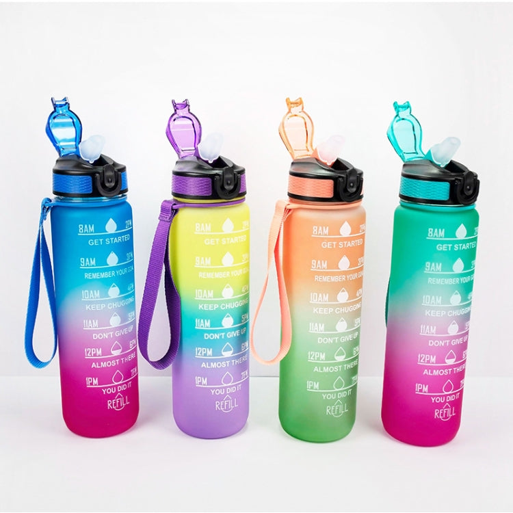 1000ml Gradient Space Cup Sports Bottle Bounce Lid Straw Cup, Orange -green Gradient, Blue and Red Gradient, Green and Red Gradient, Yellow Purple Gradient, Black, Blue, Green