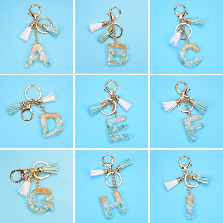 2 PCS Gold Foil English Letter Tassel Keychain Bag Decoration Pendant, A, B, C, D, E, F, G, H, I, J, K, L, M, N, O, P, Q, R, S, T, U, V, W, X, Y, Z