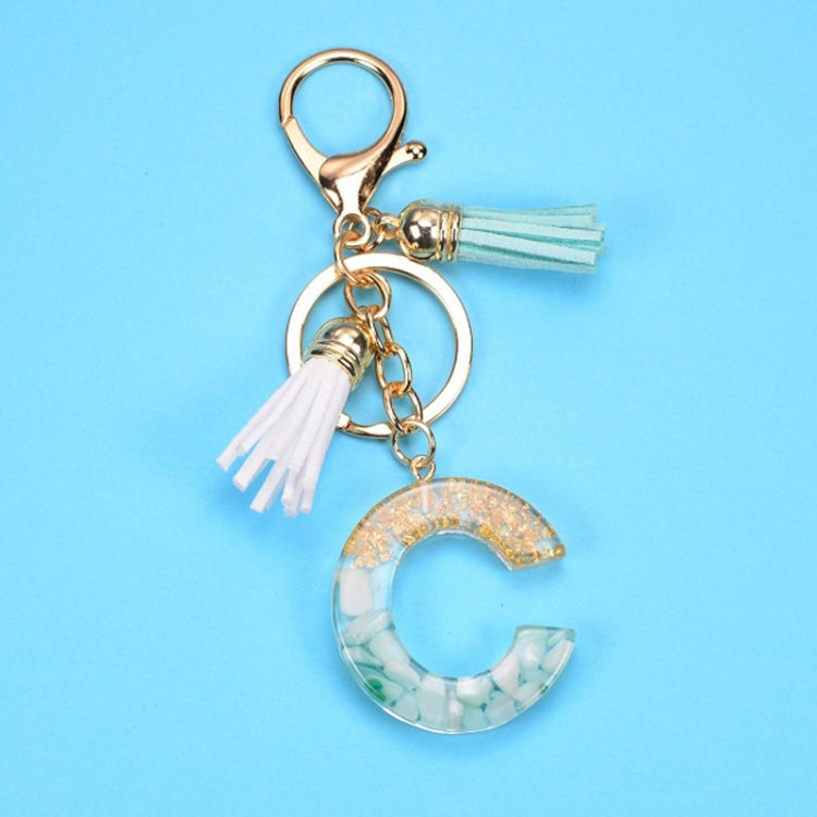 2 PCS Gold Foil English Letter Tassel Keychain Bag Decoration Pendant, A, B, C, D, E, F, G, H, I, J, K, L, M, N, O, P, Q, R, S, T, U, V, W, X, Y, Z