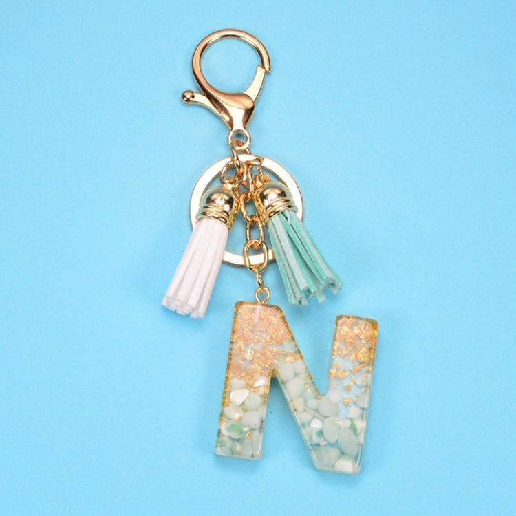 2 PCS Gold Foil English Letter Tassel Keychain Bag Decoration Pendant, A, B, C, D, E, F, G, H, I, J, K, L, M, N, O, P, Q, R, S, T, U, V, W, X, Y, Z