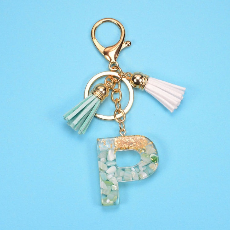 2 PCS Gold Foil English Letter Tassel Keychain Bag Decoration Pendant, A, B, C, D, E, F, G, H, I, J, K, L, M, N, O, P, Q, R, S, T, U, V, W, X, Y, Z