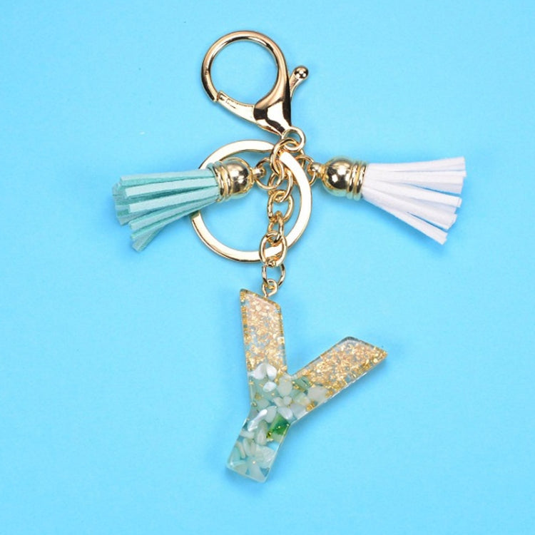 2 PCS Gold Foil English Letter Tassel Keychain Bag Decoration Pendant, A, B, C, D, E, F, G, H, I, J, K, L, M, N, O, P, Q, R, S, T, U, V, W, X, Y, Z