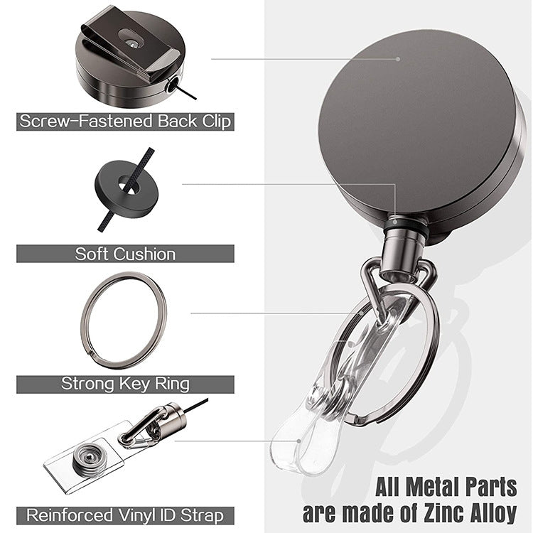 Electroplated Metal Retractable Pull Badge Reel Keychain Belt Clip Document Buckle, Round