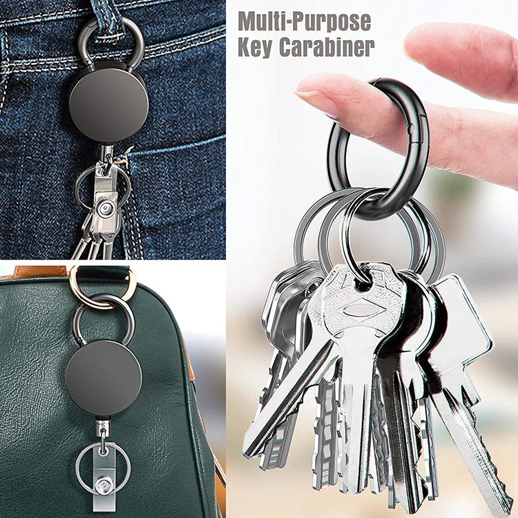 Electroplated Metal Retractable Pull Badge Reel Keychain Belt Clip Document Buckle, Round