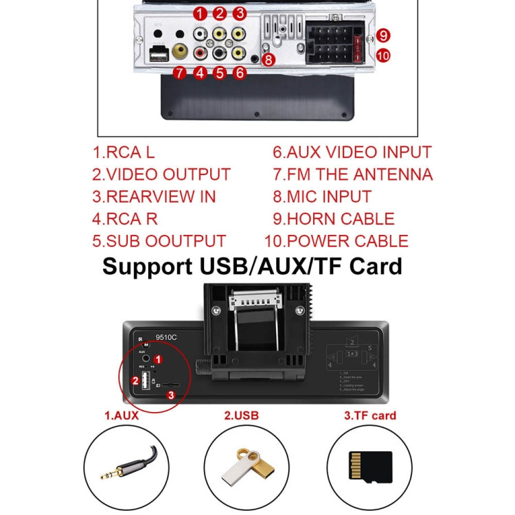 C800 9.5 Inch MP5 Single Butt Carplay Player, Style:, Standard, Standard+4 Light Camera, Standard+8 Light Camera, Standard+12 Light Camera