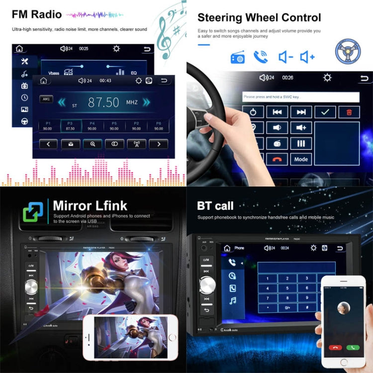 7622C 6.2 inch Dual Spindle HD Car Universal MP5 Carplay Player, Style:, Standard+4 Light Camera, Standard+8 Light Camera, Standard+12 Light Camera, Standard+AHD Camera