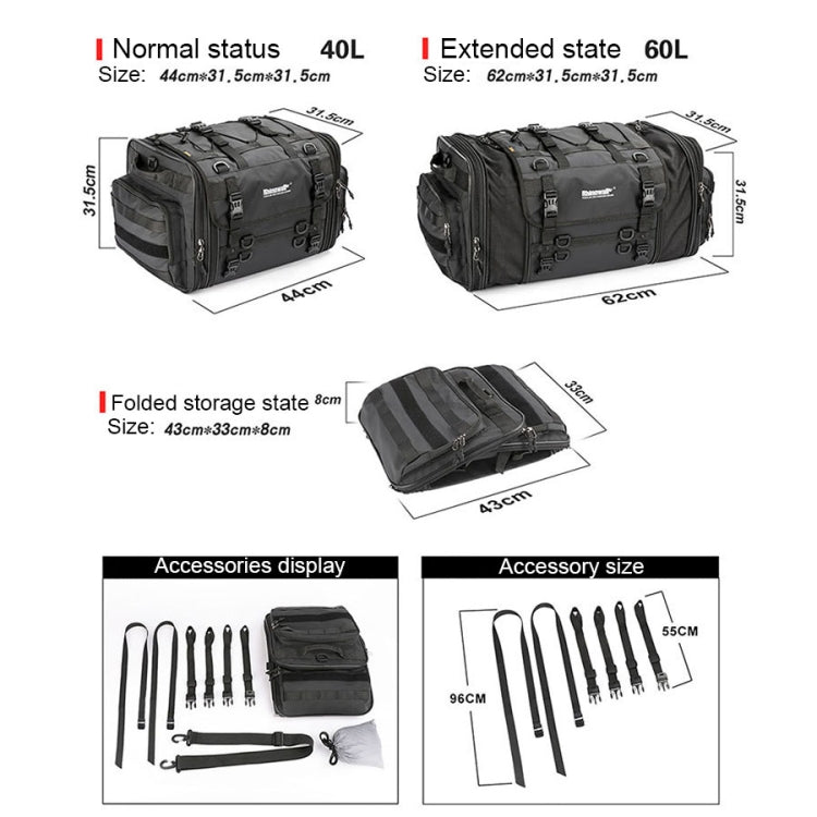 Rhinowalk MT4060 Large-capacity Foldable Expandable Tail Bag for Motorcycle Riding with Rain Cover, MT4060