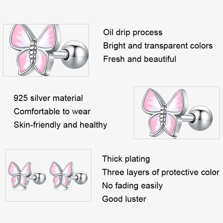 SCE1495 Mini 925 Silver Butterfly Earrings White Gold Plated Earrings, SCE1495 Butterfly