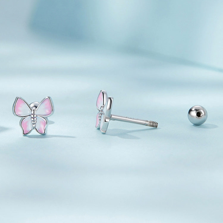SCE1495 Mini 925 Silver Butterfly Earrings White Gold Plated Earrings, SCE1495 Butterfly