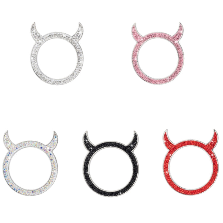 2 PCS Car Starter Button With Diamond Small Devil Decorative Ring, White, Pink, AB, Black, Red