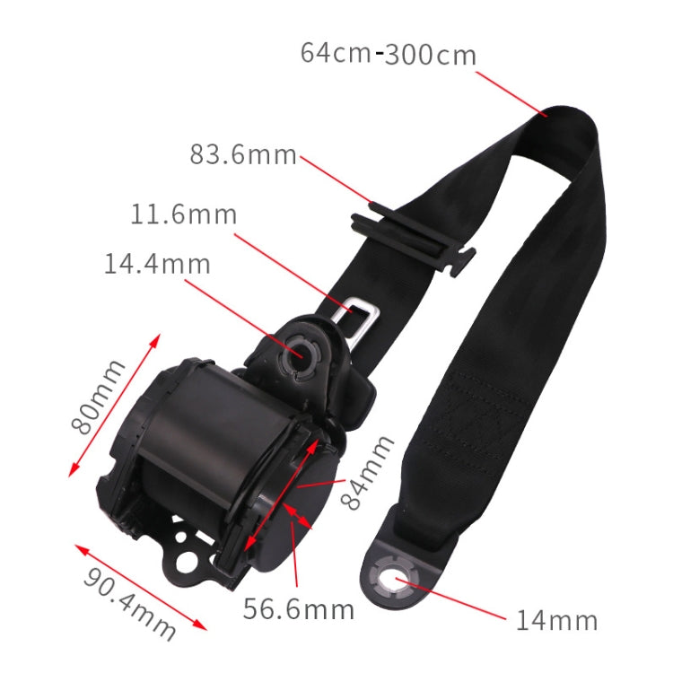 Universal 3-point Car Retrofit Seat Belt With Emergency Locking, Iron Bar Latch, Iron Buckle, Braided Straps