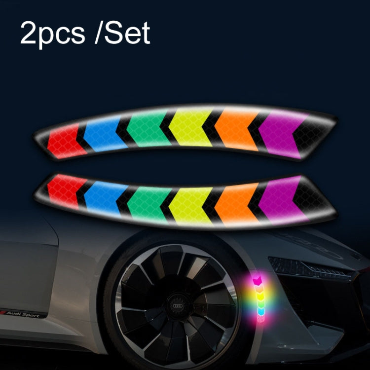 Car Door Anti-Collision Scrape And Rearview Mirror Colorful Safety Warning Reflective Sticker, Style: Glue Model Rear Bar Discs, 2sets Glue Model Colorful Flames, 2sets Glue Model Rear Bar Arrow, 2sets Glue Model Car Tail Arrow                         ...
