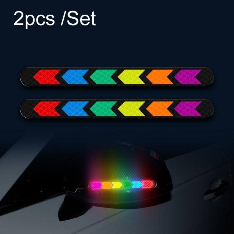 Car Door Anti-Collision Scrape And Rearview Mirror Colorful Safety Warning Reflective Sticker, Style: Glue Model Rear Bar Discs, 2sets Glue Model Colorful Flames, 2sets Glue Model Rear Bar Arrow, 2sets Glue Model Car Tail Arrow                         ...