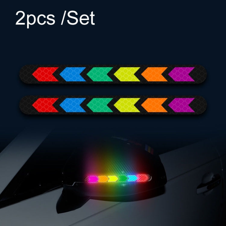 Car Door Anti-Collision Scrape And Rearview Mirror Colorful Safety Warning Reflective Sticker, Style: Glue Model Rear Bar Discs, 2sets Glue Model Colorful Flames, 2sets Glue Model Rear Bar Arrow, 2sets Glue Model Car Tail Arrow                         ...