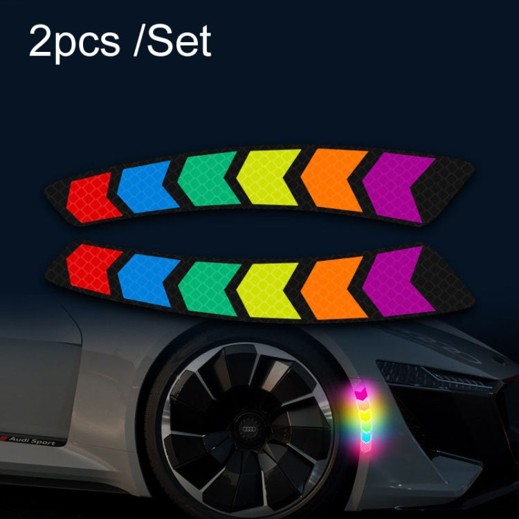 Car Door Anti-Collision Scrape And Rearview Mirror Colorful Safety Warning Reflective Sticker, Style: Glue Model Rear Bar Discs, 2sets Glue Model Colorful Flames, 2sets Glue Model Rear Bar Arrow, 2sets Glue Model Car Tail Arrow                         ...