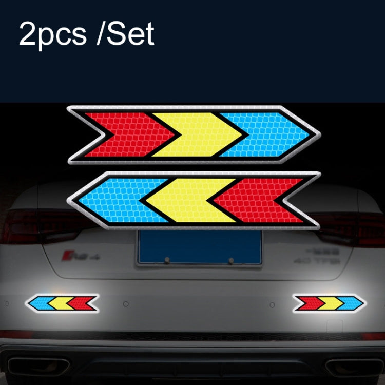 Car Door Anti-Collision Scrape And Rearview Mirror Colorful Safety Warning Reflective Sticker, Style: Glue Model Rear Bar Discs, 2sets Glue Model Colorful Flames, 2sets Glue Model Rear Bar Arrow, 2sets Glue Model Car Tail Arrow                         ...