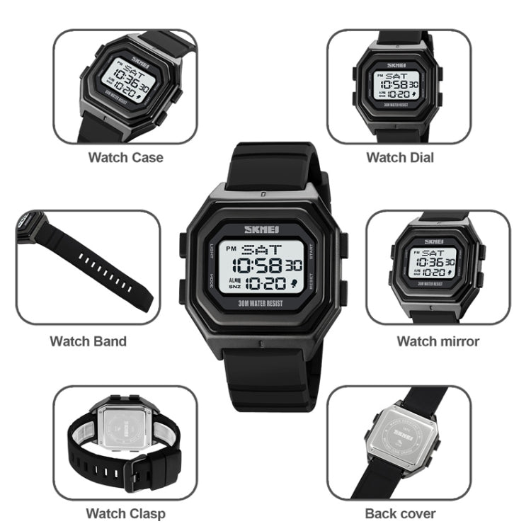 SKMEI 1875 Men Outdoor Electronic Watch Timing Multi-Functional Watch, Style:, 1875 Steel Band White Machine, 1875 Steel Band Black Machine, 1875 Silicone Band White Machine, 1875 Silicone Band Black Machine
