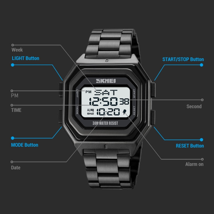 SKMEI 1875 Men Outdoor Electronic Watch Timing Multi-Functional Watch, Style:, 1875 Steel Band White Machine, 1875 Steel Band Black Machine, 1875 Silicone Band White Machine, 1875 Silicone Band Black Machine