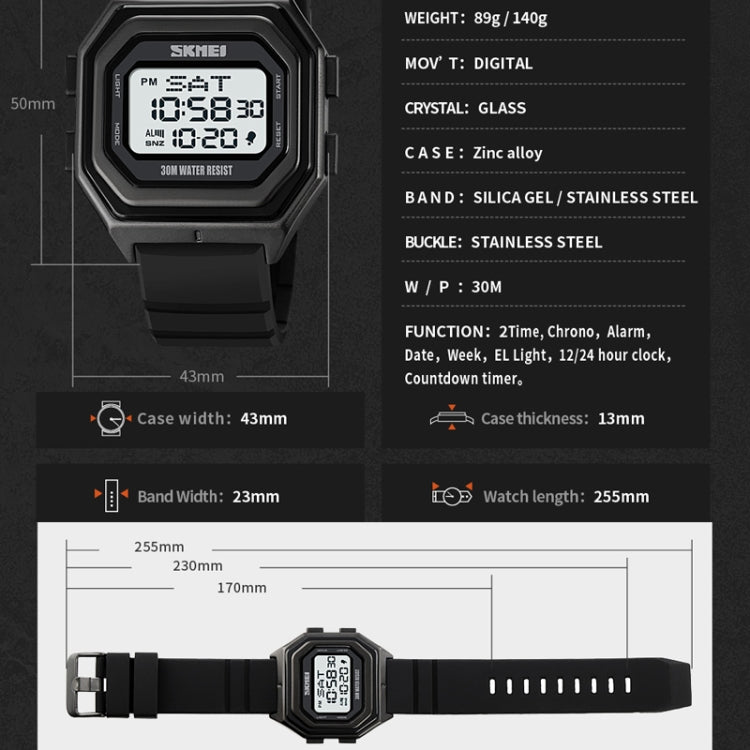 SKMEI 1875 Men Outdoor Electronic Watch Timing Multi-Functional Watch, Style:, 1875 Steel Band White Machine, 1875 Steel Band Black Machine, 1875 Silicone Band White Machine, 1875 Silicone Band Black Machine