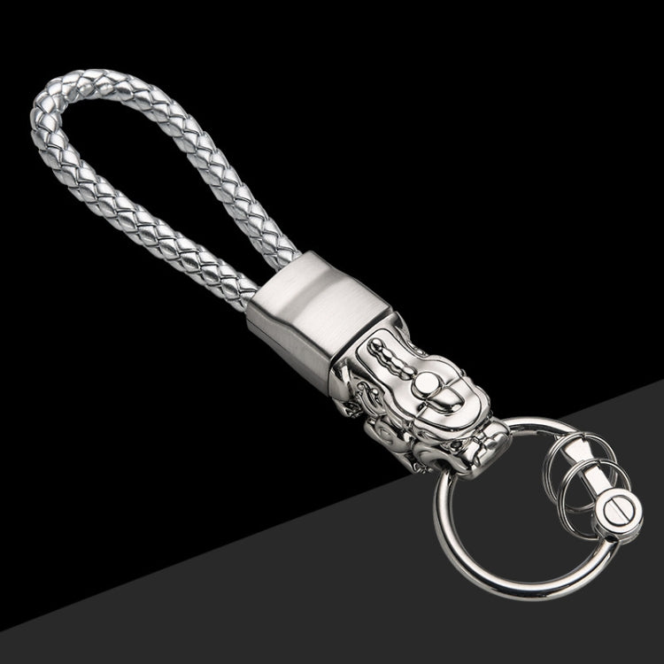 Braided Leather Rope Brave Troops Keychain With LED Light Metal Pendant, Leather Rope Black, Leather Rope White, Leather Rope White+Gray, Leather Rope Golden +Orange