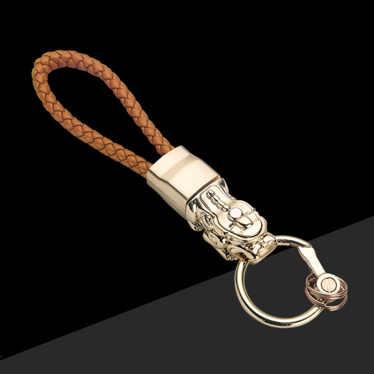 Braided Leather Rope Brave Troops Keychain With LED Light Metal Pendant, Leather Rope Golden +Orange, Leather Rope Black, Leather Rope White, Leather Rope White+Gray