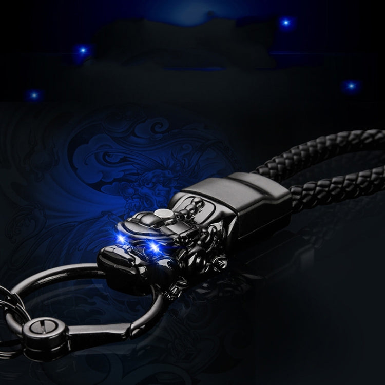 Braided Leather Rope Brave Troops Keychain With LED Light Metal Pendant, Leather Rope Black, Leather Rope White, Leather Rope White+Gray, Leather Rope Golden +Orange